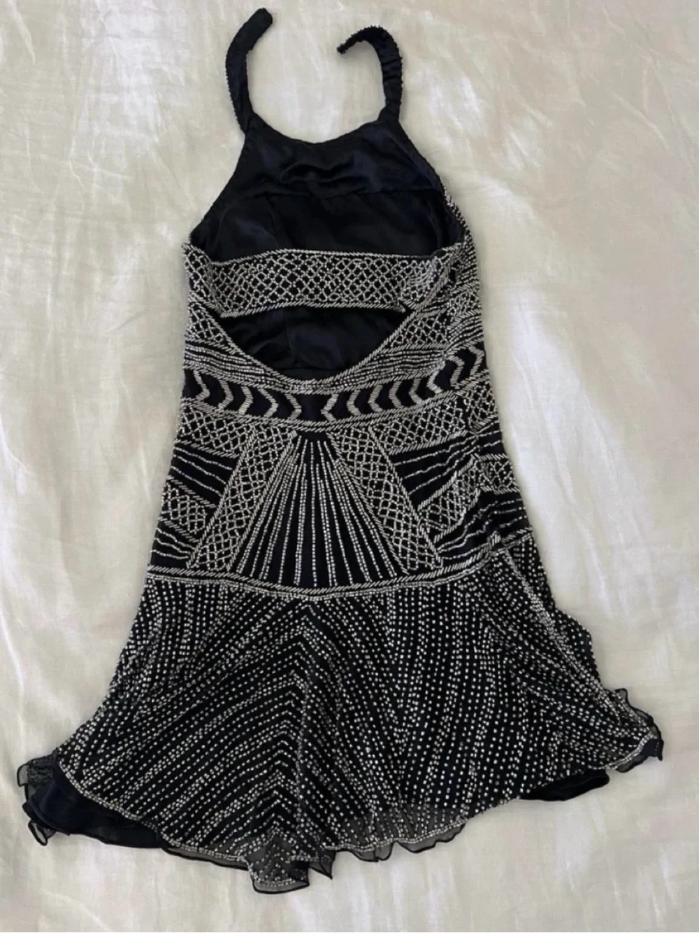 Parker Black Halter Beaded Mini Dress with Silver Accents